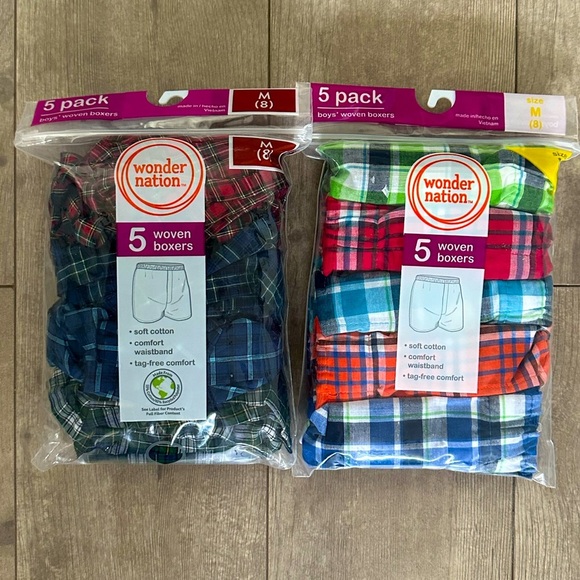 Wonder Nation 10 Pairs Woven Boxers, Boys Medium, Two 5-Pack - Plaid Multicolor - Picture 1 of 4